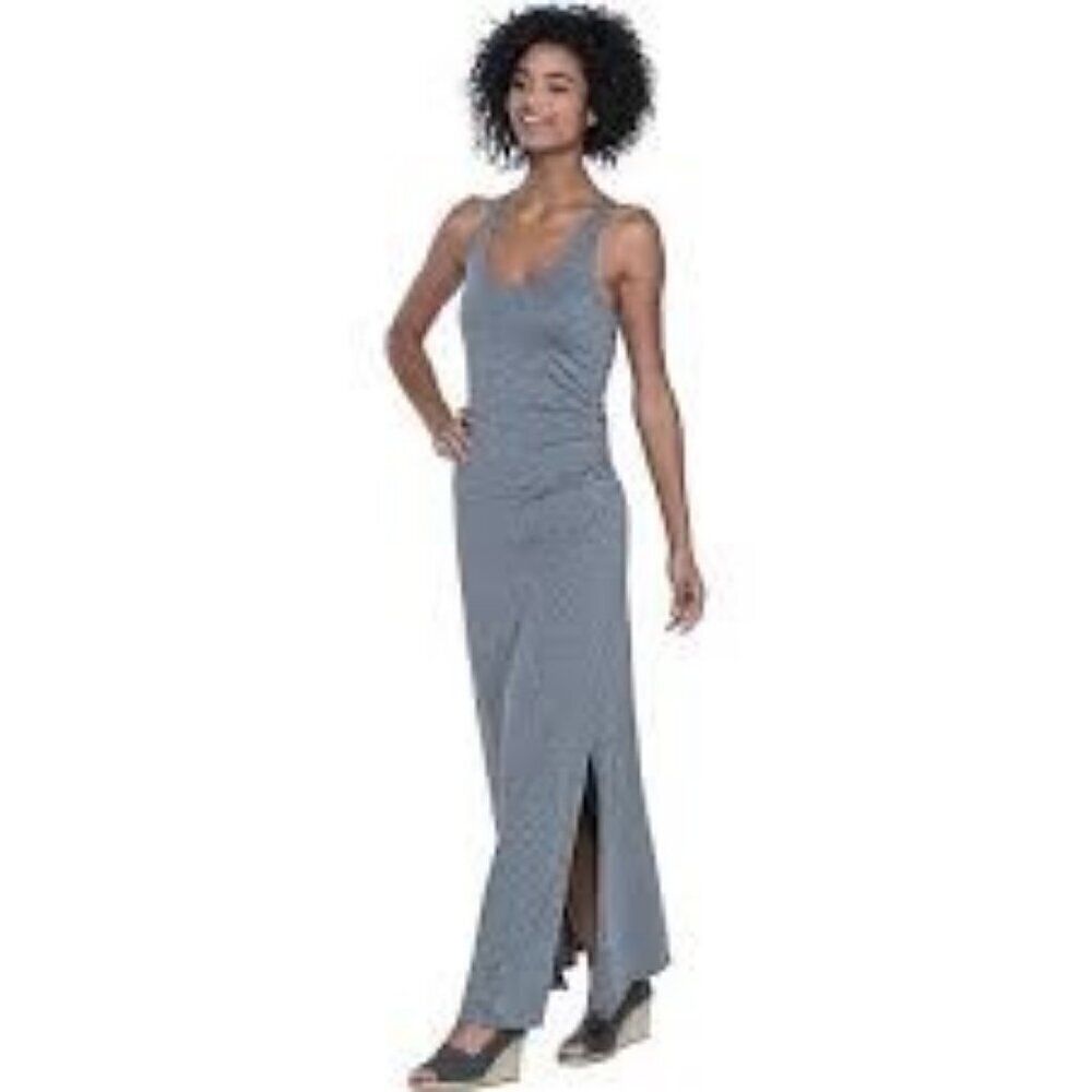 Toad&Co Montauket Long Dress Gray/Green and White Striped Size Large
